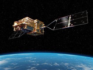 地球温暖化の仕組みを調べる観測衛星「しきさい」のイメージ（ＪＡＸＡ提供）