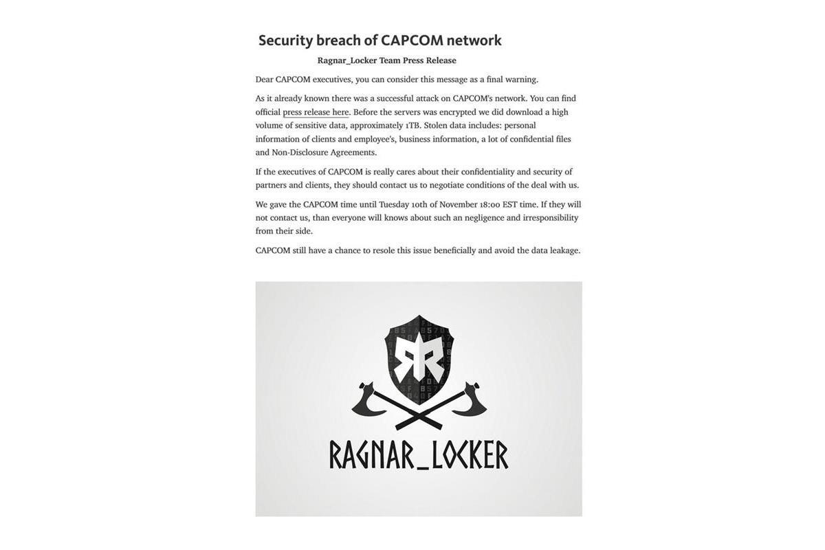 ダークウェブ上に発表されたカプコンに対するサイバー攻撃の犯行声明文とみられる文書