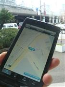 配車アプリの利用画面。スマホのＧＰＳ機能を使い、手軽にタクシーを呼べる