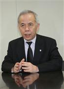 インタビューに答える東電の広瀬直己社長＝１８日、東京都千代田区の東電本店