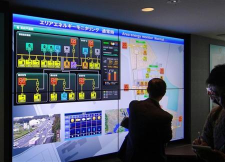 「柏の葉スマートシティ」を体感する施設では、地区内の電力を融通する仕組みも紹介している＝５日、千葉県柏市