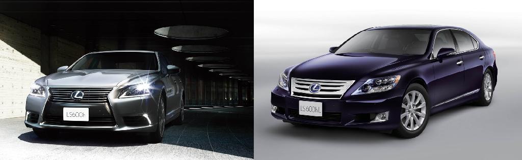 スピンドルグリルを採用したデザイン変更後（左）とデザイン変更前（右）のレクサスＬＳ（提供写真）