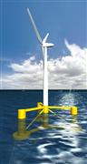 海に浮かぶ浮体式洋上風力発電のイメージ図