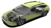 富士重工業が発売するハイブリッド車「スバルＸＶハイブリッド」。低重心の構造となるよう工夫し、俊敏なハンドリングを実現した（同社提供）