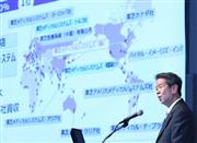 経営方針説明会で話す東芝の田中久雄社長＝７日午後、東京都港区