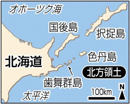 北方領土・歯舞群島、色丹島、国後（くなりし）島、択捉（えとろふ）島