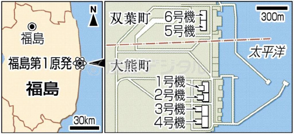 福島第１原発＝福島県大熊町、双葉町