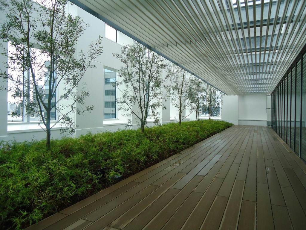 最上階の１１階は屋根面の一部を緑化し、日射負荷の低減を図った