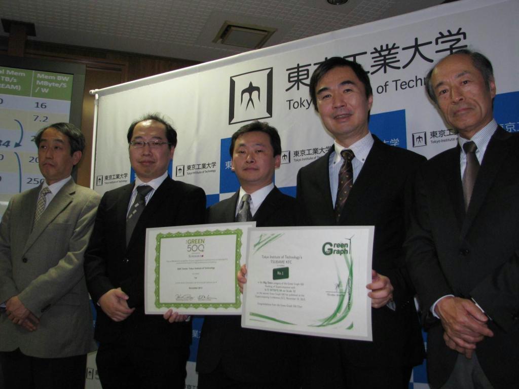 省エネ性能ランキング１位の証書を手にする東京工業大学の関係者＝２５日、東京都目黒区の東京工業大学