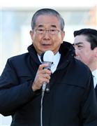 田母神俊雄氏の第一声で応援演説に駆けつけた石原慎太郎氏。保守層の支持拡大を狙う＝２３日、東京・渋谷（桐原正道撮影）