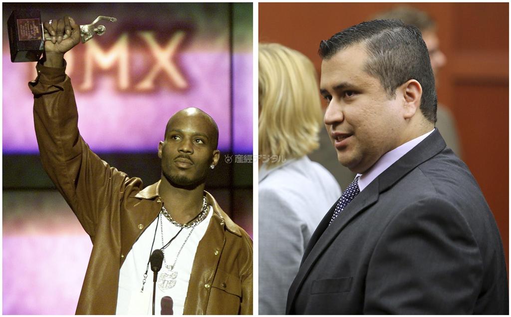 米ラップ歌手、ＤＭＸ氏（左）と、黒人少年射殺事件で無罪判決を出されたジョージ・ジマーマン氏＝２０１４年２月６日（ロイター）