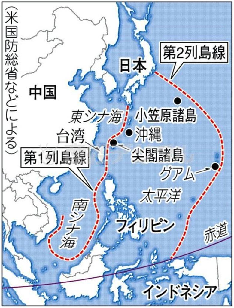 第１列島線、第２列島線（米国防総省などによる）