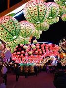 ちょうちんでできた果実をつけたライチの木。願い事が書かれた紙がつり下げられていた＝２０１４年２月１５日、台湾・南投県中興新村（原川貴郎撮影）