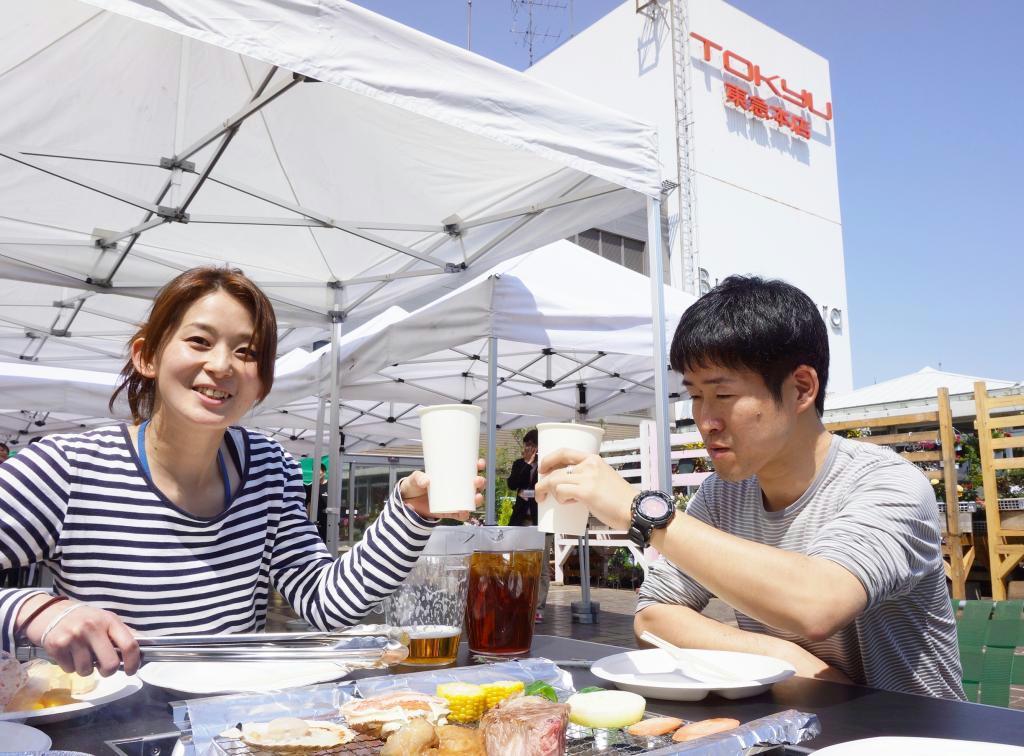 東急百貨店本店の屋上に設置されたバーベキュー施設＝１１日、東京都渋谷区