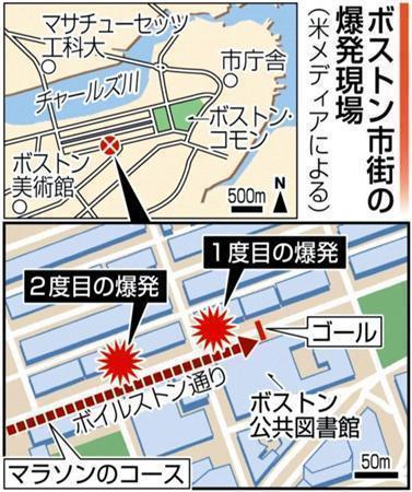 【ボストン爆弾テロ】ボストン市街の爆発現場＝２０１３年４月１５日、米マサチューセッツ州（※米メディアによる）