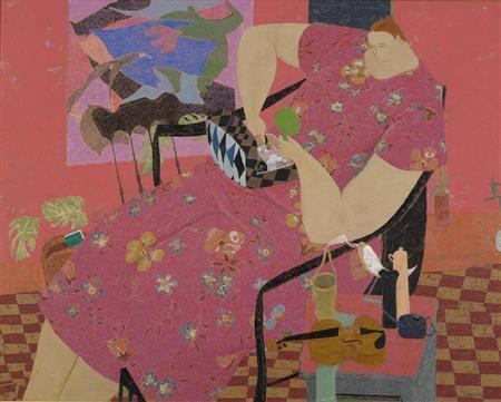 新制作協会＿金森宰司「ライフ『タピストリーのある部屋で』」２０１１年＿油彩、カンバス（提供写真）