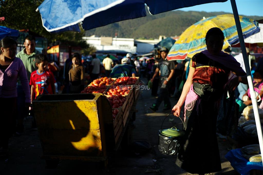 大人から子供まで先住民の人々はよく働く。市場で率先して働いていたのは女性だった＝２０１２年１２月２４日、メキシコ・チアパス州サン・クリストバル・デ・ラス・カサス（緑川真実さん撮影）
