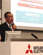 経営戦略を説明する三菱電機の柵山正樹社長＝１９日、東京都千代田区の本社