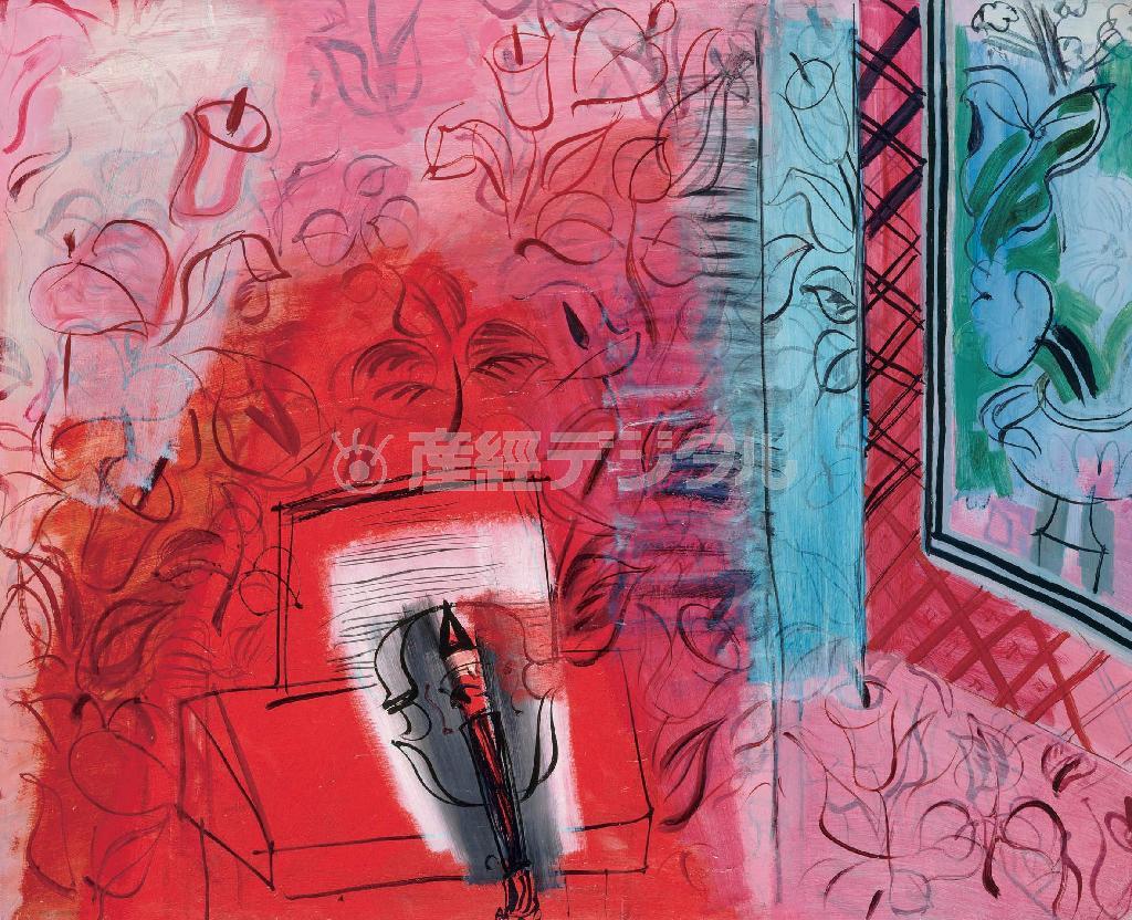 【デュフィ展】「ヴァイオリンのある静物：バッハへのオマージュ」１９５２年＿油彩、カンヴァス＿パリ国立近代美術館、ポンビドゥー・センター。（Ｃ）Ｃｅｎｔｒｅ＿Ｐｏｍｐｉｄｏｕ，ＭＮＡＭ－ＣＣＩ，Ｄｉｓｔ．ＲＭＮーＧｒａｎｄ＿Ｐａｌａｉｓ／Ｊｅａｎ－Ｃｌａｕｄｅ＿Ｐｌａｎｃｈｅｔ／Ｄｉｓｔｒｉｂｕｔｅｄ＿ｂｙ＿ＡＭＦ