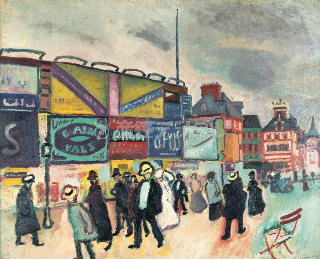 【デュフィ展】「トゥルーヴィルのポスター」１９０６年＿油彩、カンヴァス。パリ国立近代美術館、ポンビドゥー・センター。（Ｃ）Ｃｅｎｔｒｅ＿Ｐｏｍｐｉｄｏｕ，ＭＮＡＭ－ＣＣＩ，Ｄｉｓｔ．ＲＭＮーＧｒａｎｄ＿Ｐａｌａｉｓ／Ｐｈｉｌｉｐｐｅ＿Ｍｉｇｅａｔ／Ｄｉｓｔｒｉｂｕｔｅｄ