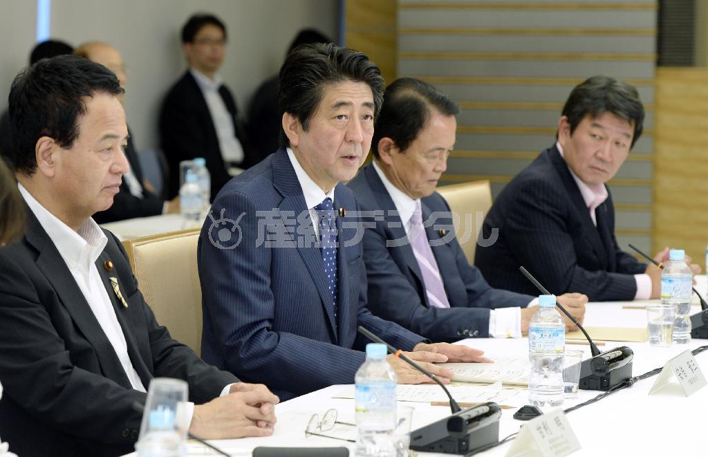 産業競争力会議であいさつする安倍晋三（しんぞう）首相＝２０１４年６月１０日午後、首相官邸（共同）