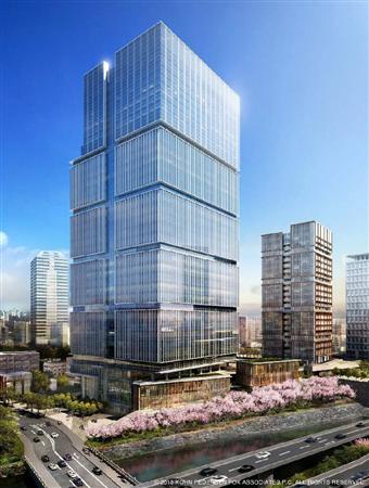 西武ホールディングスが赤プリ跡地に建設を進め、ヤフーが本社を移転する予定の複合施設の外観予想図（手前）＝西武ホールディングス提供