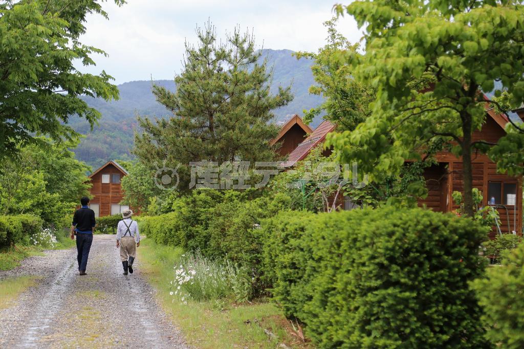 各ラウベの間には豊かな木々が。集落の中を歩くだけでもハイキング気分＝２０１４年、長野県松本市・四賀クラインガルテン（緑川真実さん撮影）
