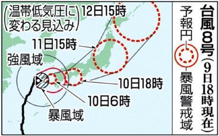 台風８号＝２０１４年７月９日１８時現在