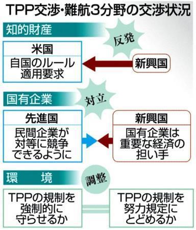 ＴＰＰ（環太平洋戦略的経済連携協定）交渉・難航３分野の交渉状況＝２０１４年７月２２日現在