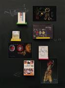 シュタイナーの黒板絵とシュタイナーの本が並ぶ。背景は編集工学研究所の「黒板本棚」。編工研はみんなが黒板使いなのである（小森康仁さん撮影、松岡正剛事務所提供）