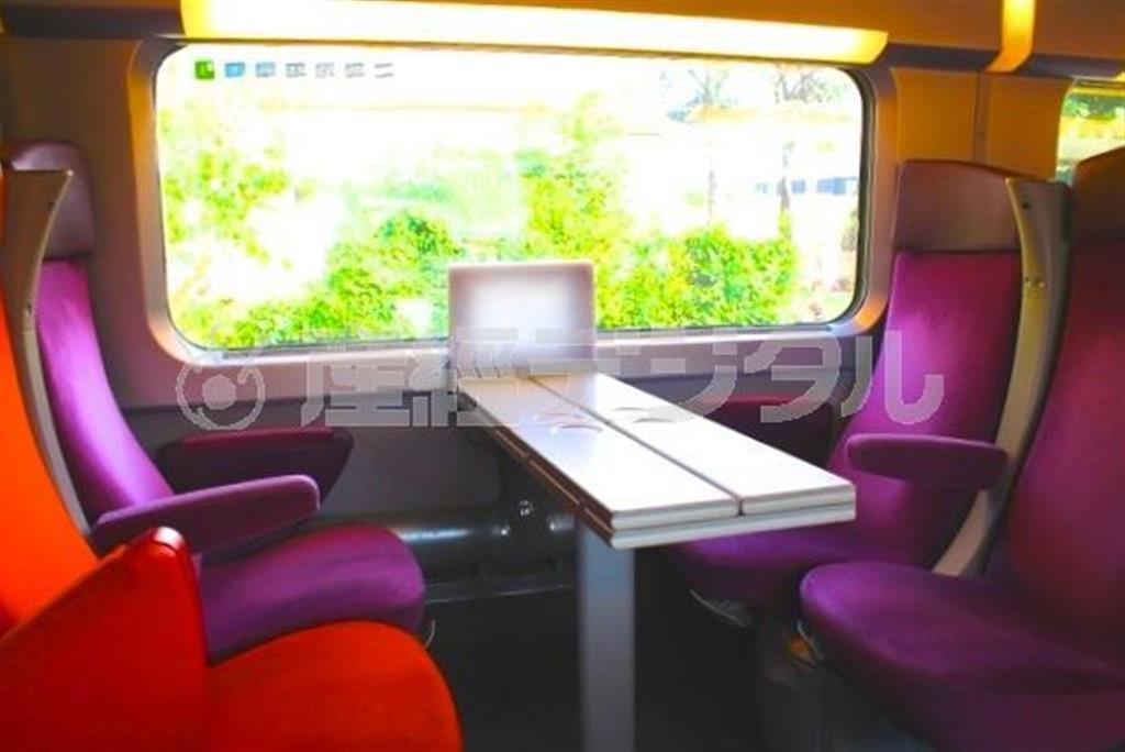 フランスのファッションデザイナー、クリスチャン・ラクロワ氏がデザインを手がけた車両。車窓にはぶどう畑が広がっていた