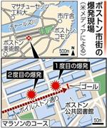 【ボストン爆弾テロ】ボストン市街の爆発現場＝２０１３年４月１５日、米マサチューセッツ州（※米メディアによる）