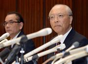 会見した木村伊量社長（右）＝１１日午後、東京・築地（川口良介撮影）