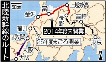 北陸新幹線のルート＝２０１４年２月４日現在