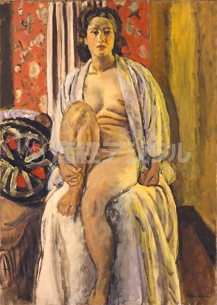 【宮本三郎記念美術館】「不詳（寝たる裸婦）」１９４７～４８年（昭和２２～２３）年、カンヴァス、油彩（提供写真）