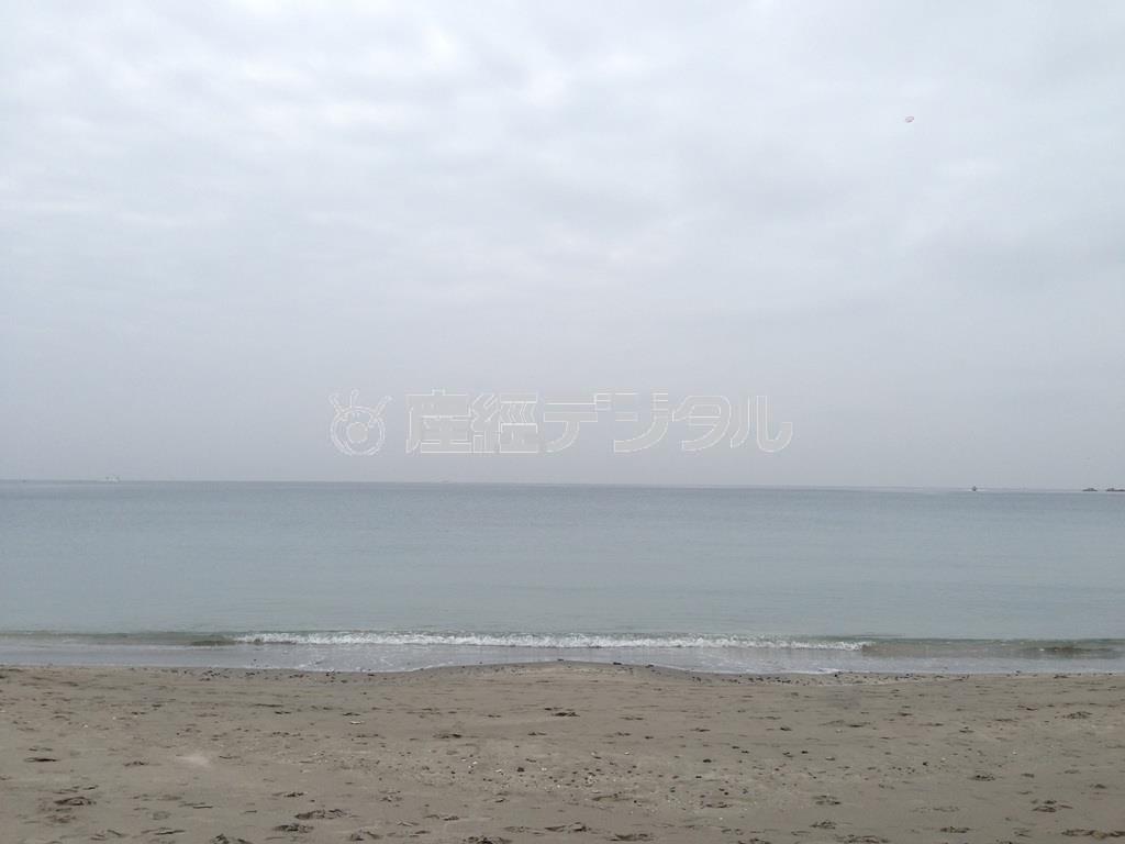 この海の向こうに、私の記憶の中ではなく、現実の湯河原があるのだ＝２０１４年１０月２日（長塚圭史さん撮影）