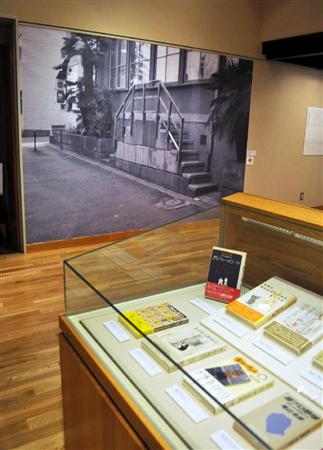 町田市民文学館ことばらんどで開催中の「尾辻克彦×赤瀬川原平」展。奥は「トマソン黙示録真空の踊り場・四谷階段」＝東京都町田市