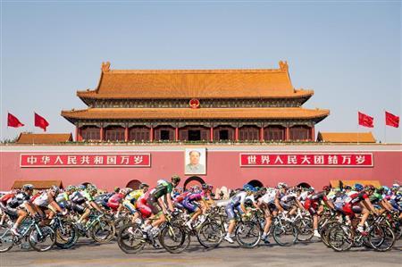 北京のシンボルである天安門広場。第１回大会から必ず最終日のスタート地点としてコースに組み込まれた＝２０１４年１０月１４日、中国・首都北京市（田中苑子さん撮影）