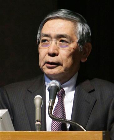 講演する日銀の黒田東彦総裁＝５日午前、東京都内のホテル