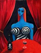 「ブルーガールとワイン」（ティム・バートン、１９９７年頃）。７１．１ｘ５５．９ｃｍ、油彩・キャンバス（提供写真）