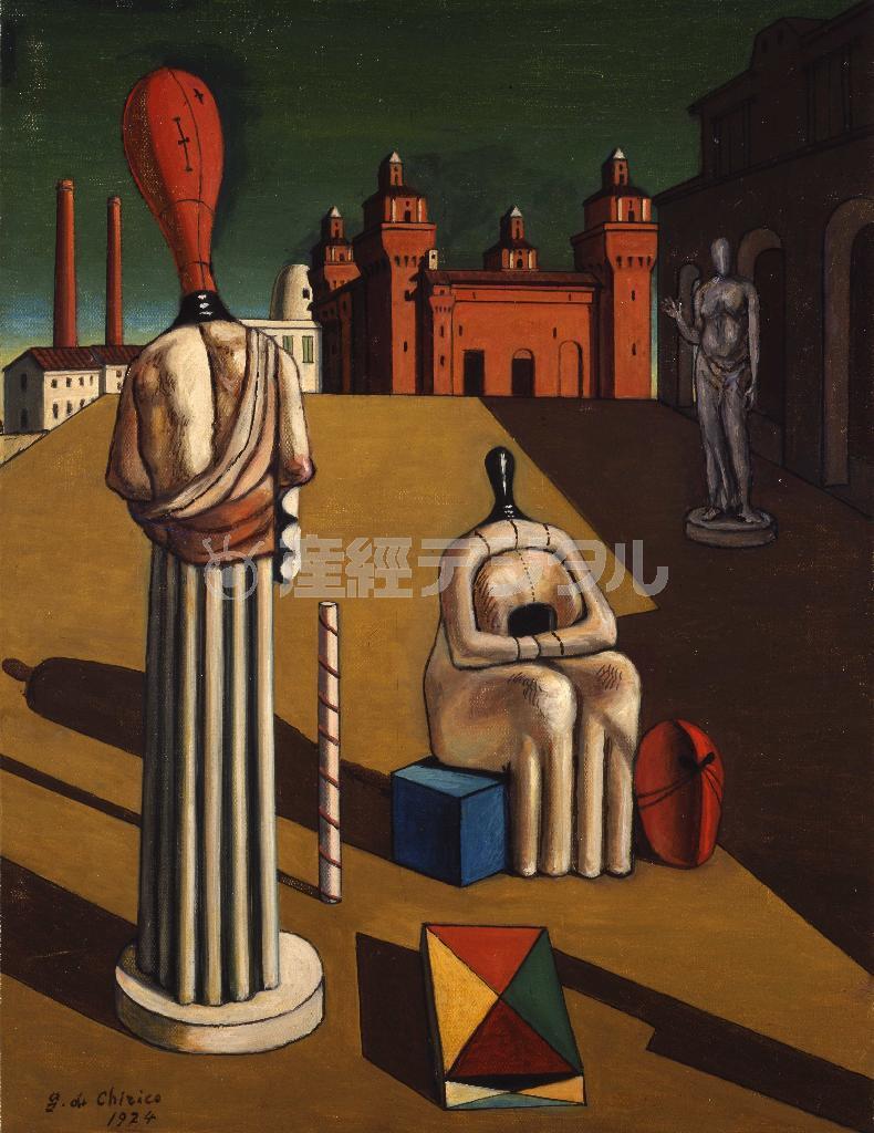 ジョルジョ・デ・キリコ「不安を与えるミューズたち」（１９７４年、ジョルジョ・エ・イーザ・デ・キリコ財団）。（Ｃ）Ｆｏｎｄａｚｉｏｎｅ＿Ｇｉｏｒｇｉｏ＿ｅ＿Ｉｓａ＿ｄｅ＿Ｃｈｉｒｉｃｏc＿ＳＩＡＥ，Ｒｏｍａ＆ＪＡＳＰＡＲ，Ｔｏｋｙｏ，２０１４＿Ｅ１２８４