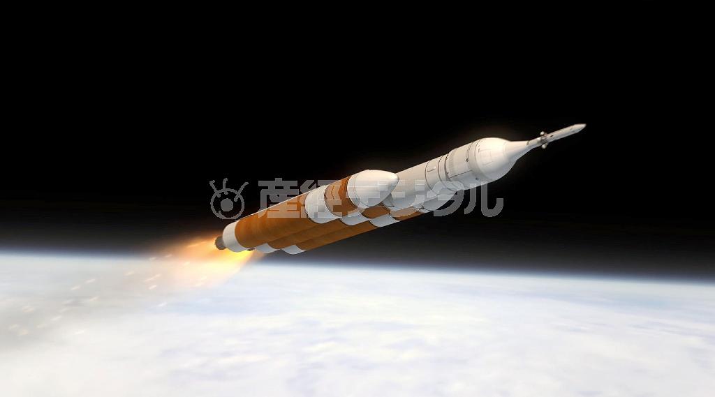 ロケットの先端に搭載されて飛ぶ、開発中の次世代宇宙船「オリオン」の想像図（ＮＡＳＡ提供・共同）