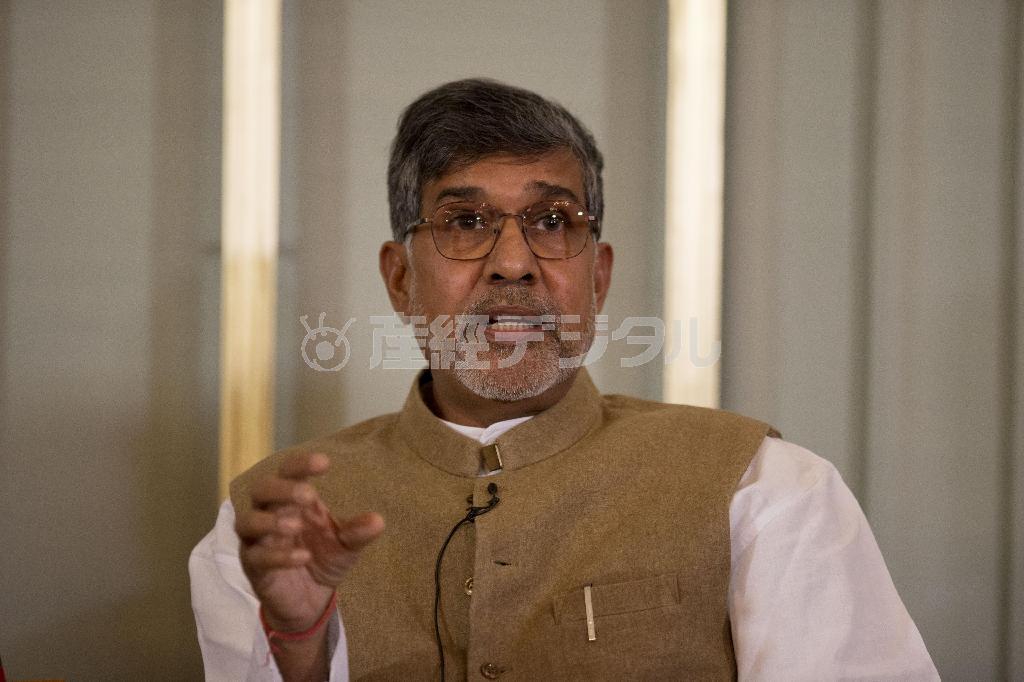 ノーベル平和賞を受賞したインドの人権活動家、カイラシュ・サトヤルティさん＝２０１４年１２月９日、ノルウェー・首都オスロ（ＡＰ）