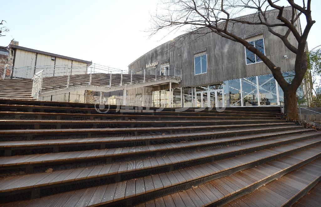 ウッドデッキで大胆に彩られた外観。隈研吾建築都市設計事務所が設計した＝２０１５年１月９日、東京都新宿区（寺河内美奈撮影）