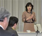 地域の農協関係者に農政改革について説明する自民党の稲田朋美政調会長＝２０１５年１月１７日、福井県福井市の福井商工会議所（力武崇樹撮影）