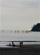 遠く海上でウインドサーフィンを楽しむ人たちの姿も＝２０１５年１月２５日、神奈川県鎌倉市