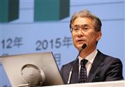 決算内容について説明するソニーの吉田憲一郎氏＝４日、東京都港区