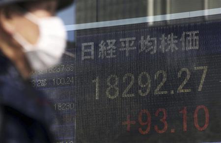 19日、日経平均株価を示す電光掲示板＝東京都内（ＡＰ）