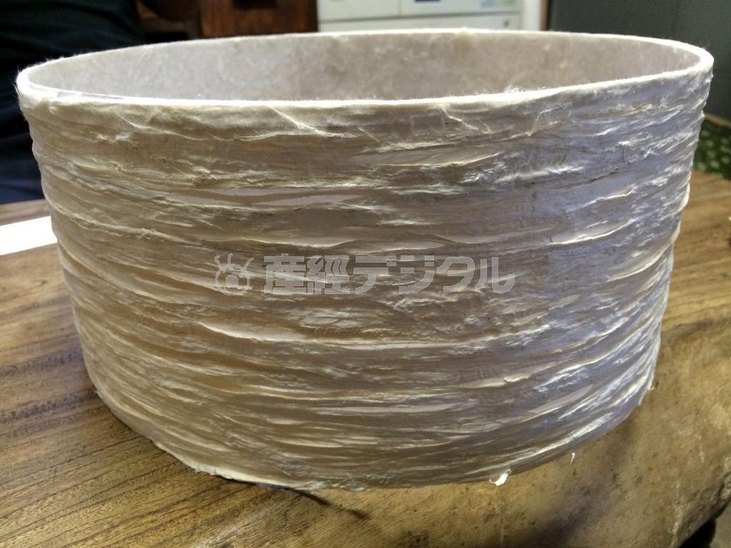 中原商店の中原剛さんが偶然見いだした立体漉きのサンプル。継ぎ目がいっさいなく、しかも強靭な構造となっている＝２０１４年６月９日（提供写真）