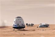 火星に着陸する米宇宙ベンチャー、スペースＸの宇宙船や居住施設の想像図。オランダの民間非営利団体「マーズ・ワン」だけでなく、スペースＸも地球から火星に８万人を移住させる計画を進めている（スペースＸ社提供・共同）
